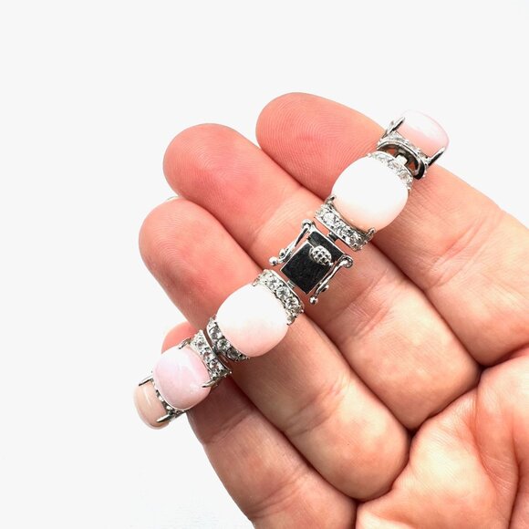 Pink Coral Clear Spinel Gemstone Sterling Silver Tennis Bracelet 7 Inch 26 Grams - Picture 3 of 6